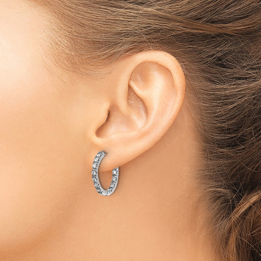 14k White Gold 7/8 carat AA Diamond In/Out Hinged Hoop Earrings