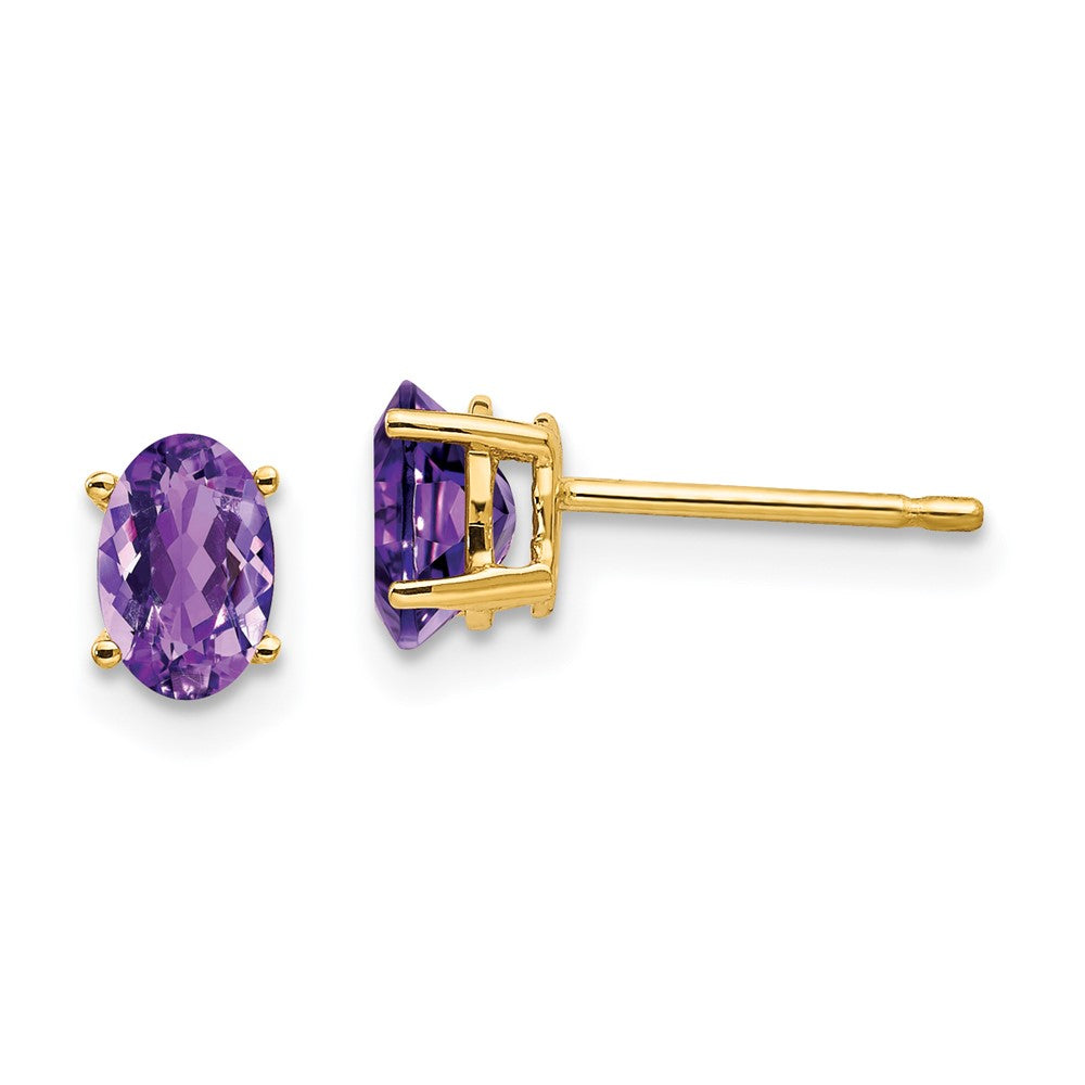 14k Yellow gold;Post;Amethyst