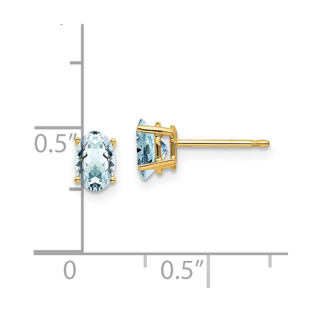 14k 6x4mm Oval Aquamarine Post Earrings