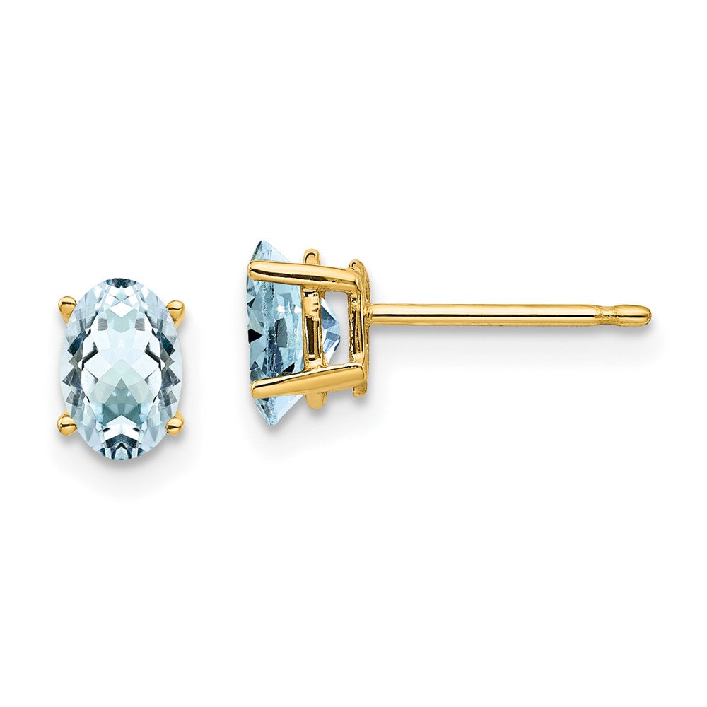 14k Yellow gold;Post;Aquamarine