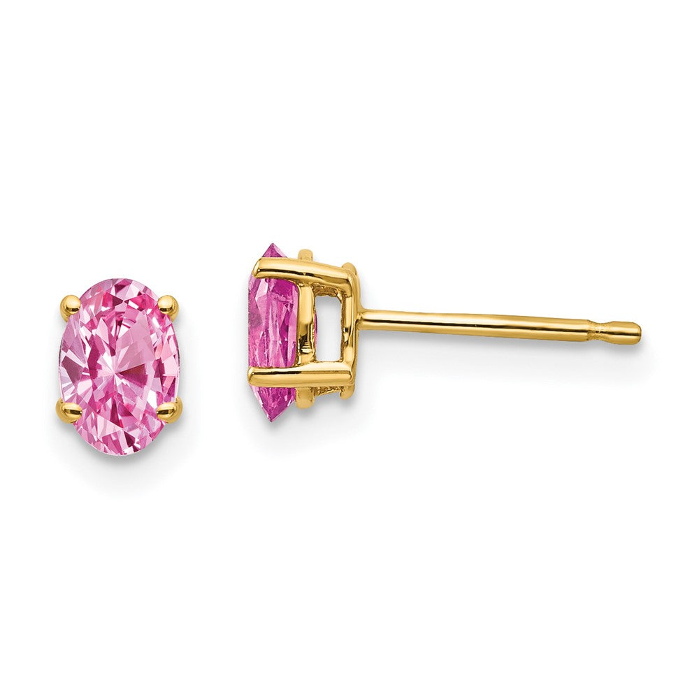 Polished;14k Yellow gold;Post;Genuine;Pink sapphire