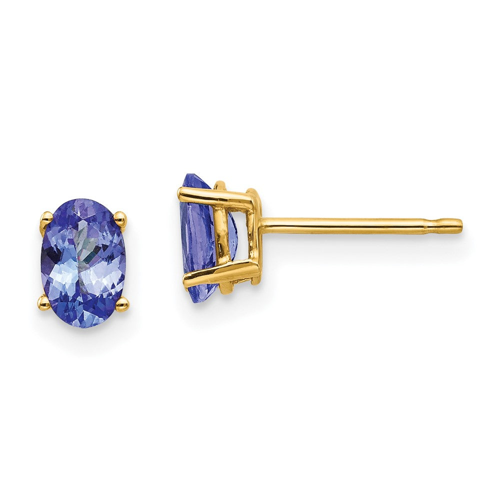 14k Yellow gold;Post;Tanzanite