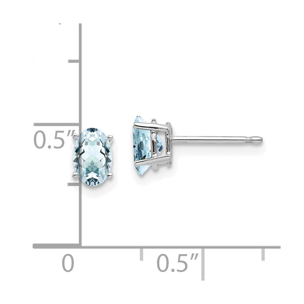 14k White Gold 6x4mm Oval Aquamarine Post Earrings