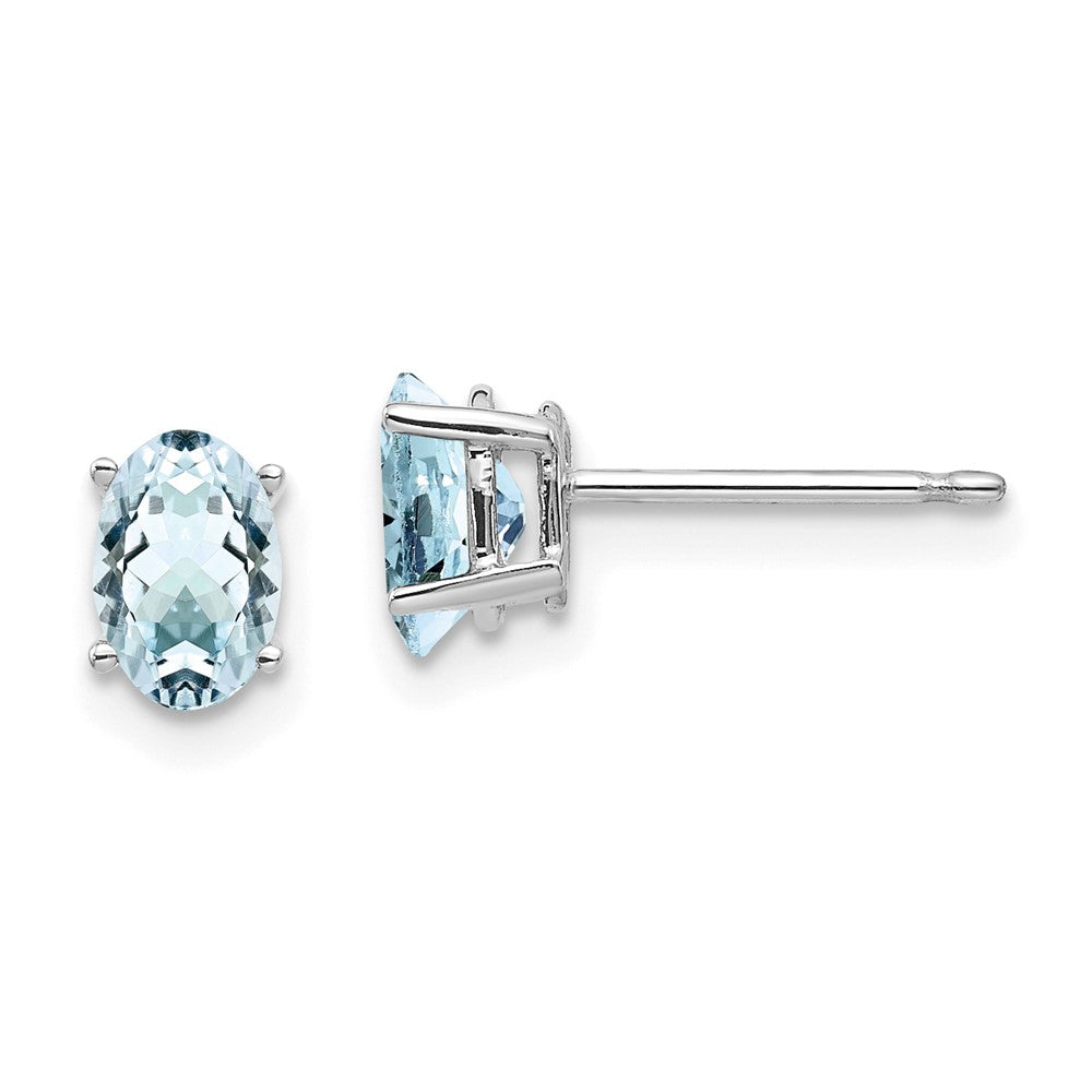14K White gold;Post;Aquamarine