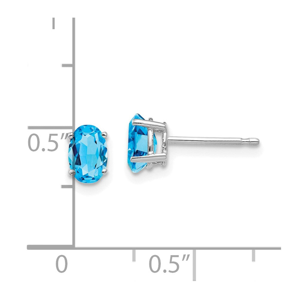 14k White Gold 6x4mm Oval Blue Topaz Post Earrings