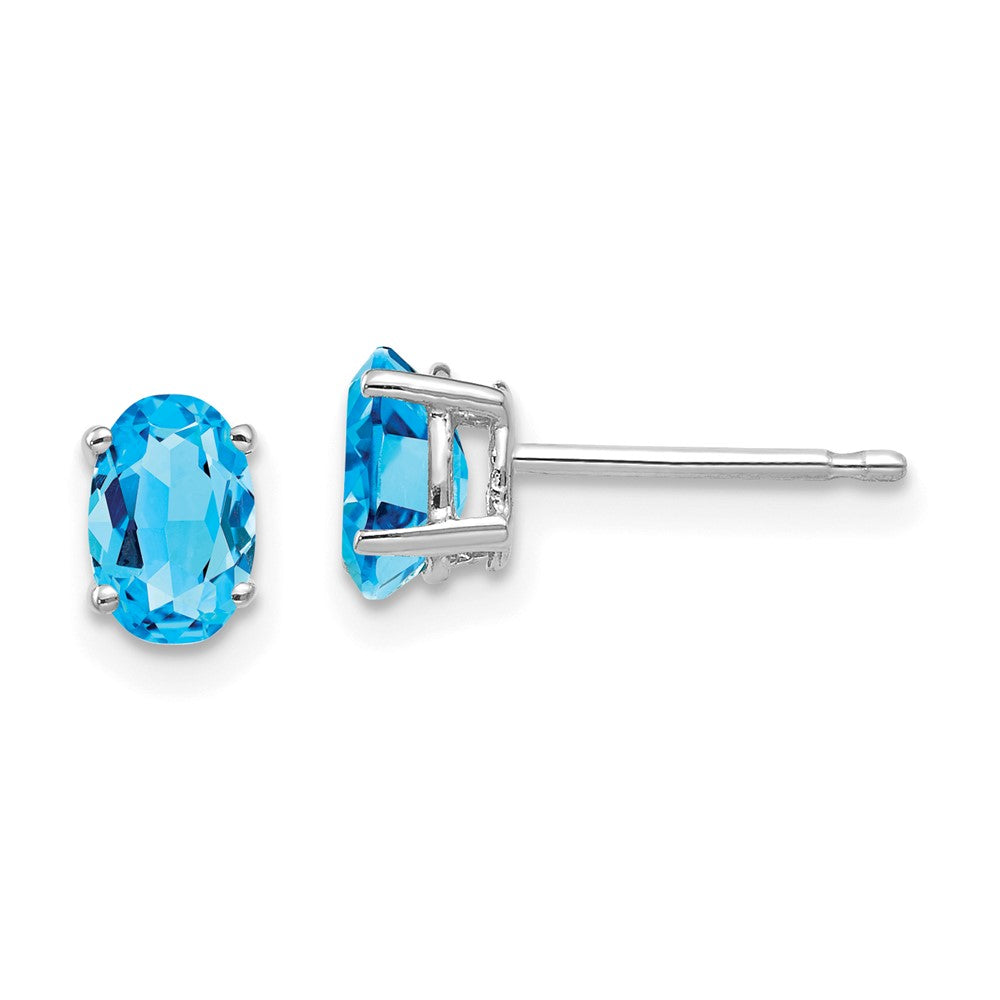 Polished;14K White gold;Post;Blue topaz