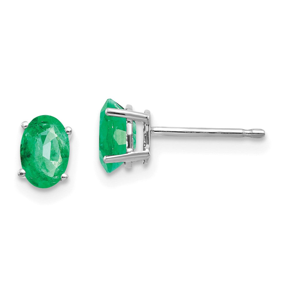 14K White gold;Post;Genuine;Emerald;Prong set