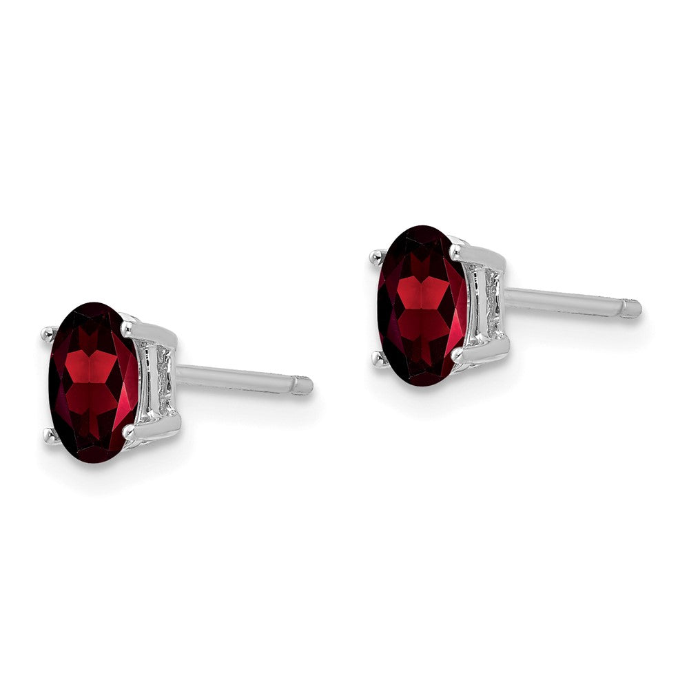 14k White Gold 6x4mm Oval Garnet Post Earrings