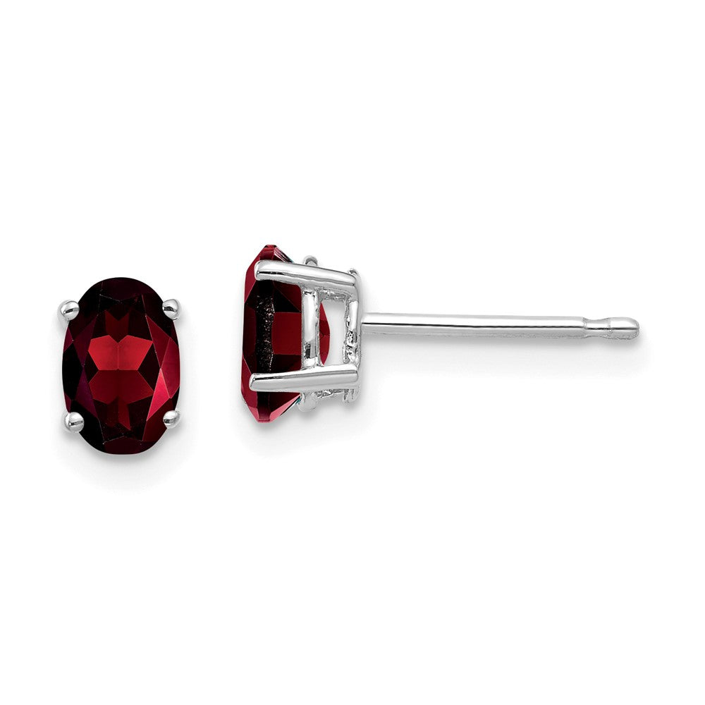Polished;14K White gold;Post;Garnet
