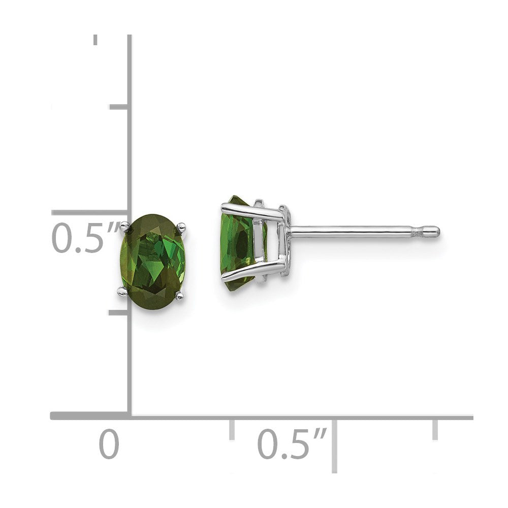 14k White Gold 6x4mm Oval Green Tourmaline Post Earrings