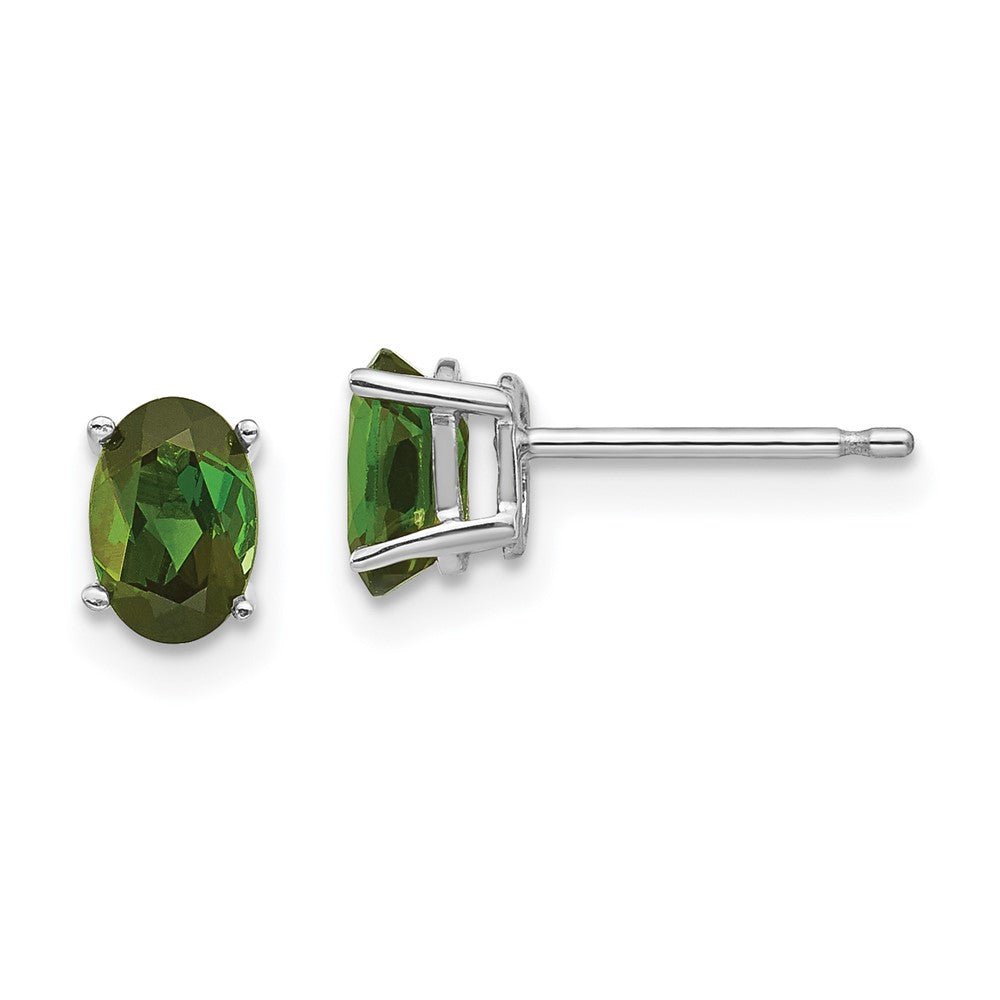 14K White gold;Post;Genuine;Green tourmaline