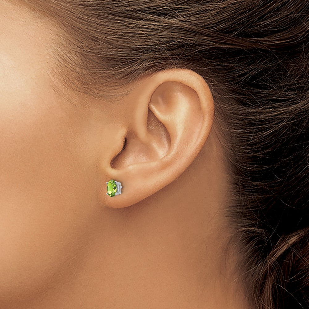 14k White Gold 6x4mm Oval Peridot Post Earrings