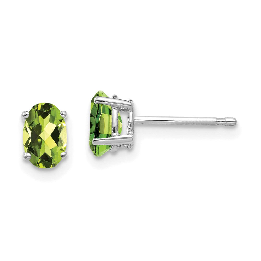 Polished;14K White gold;Post;Peridot