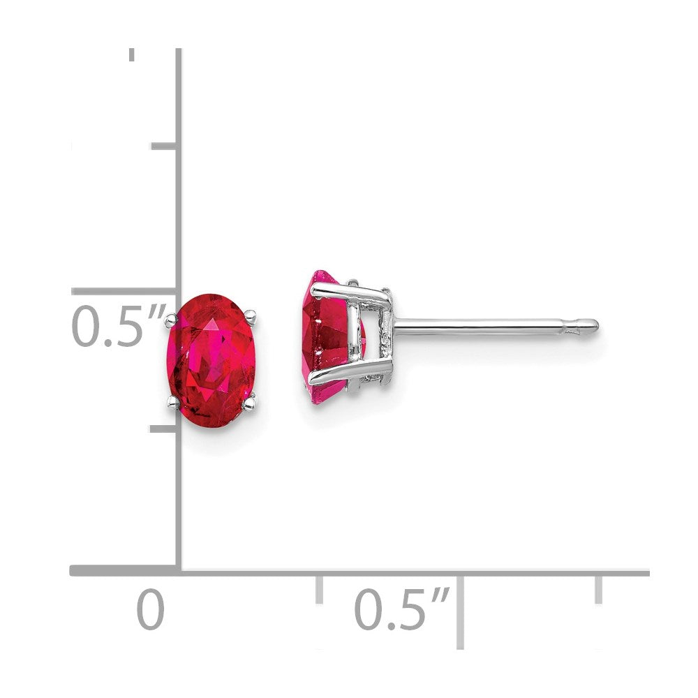 14k White Gold 6x4mm Oval Ruby Post Earrings