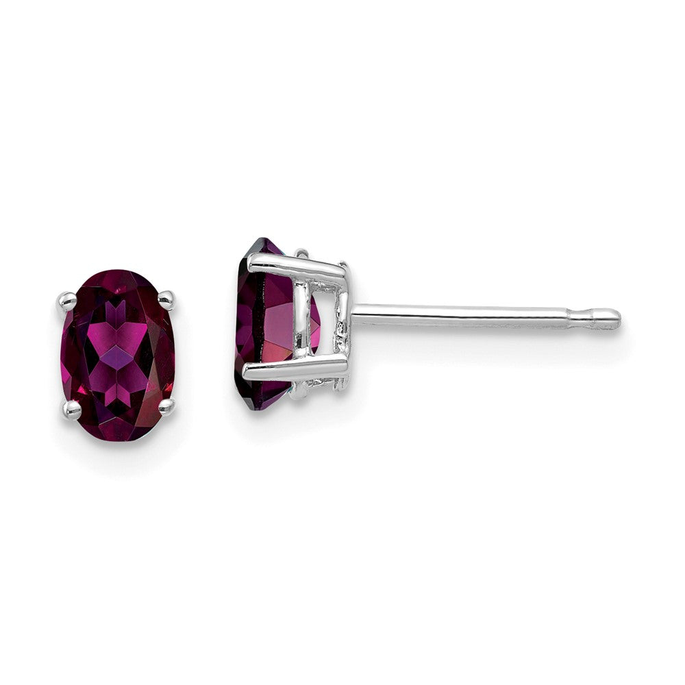 Polished;14K White gold;Post;Rhodolite garnet
