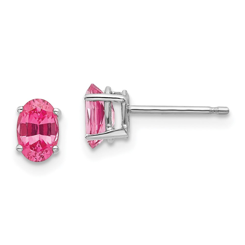 14K White gold;Post;Genuine;Pink spinel