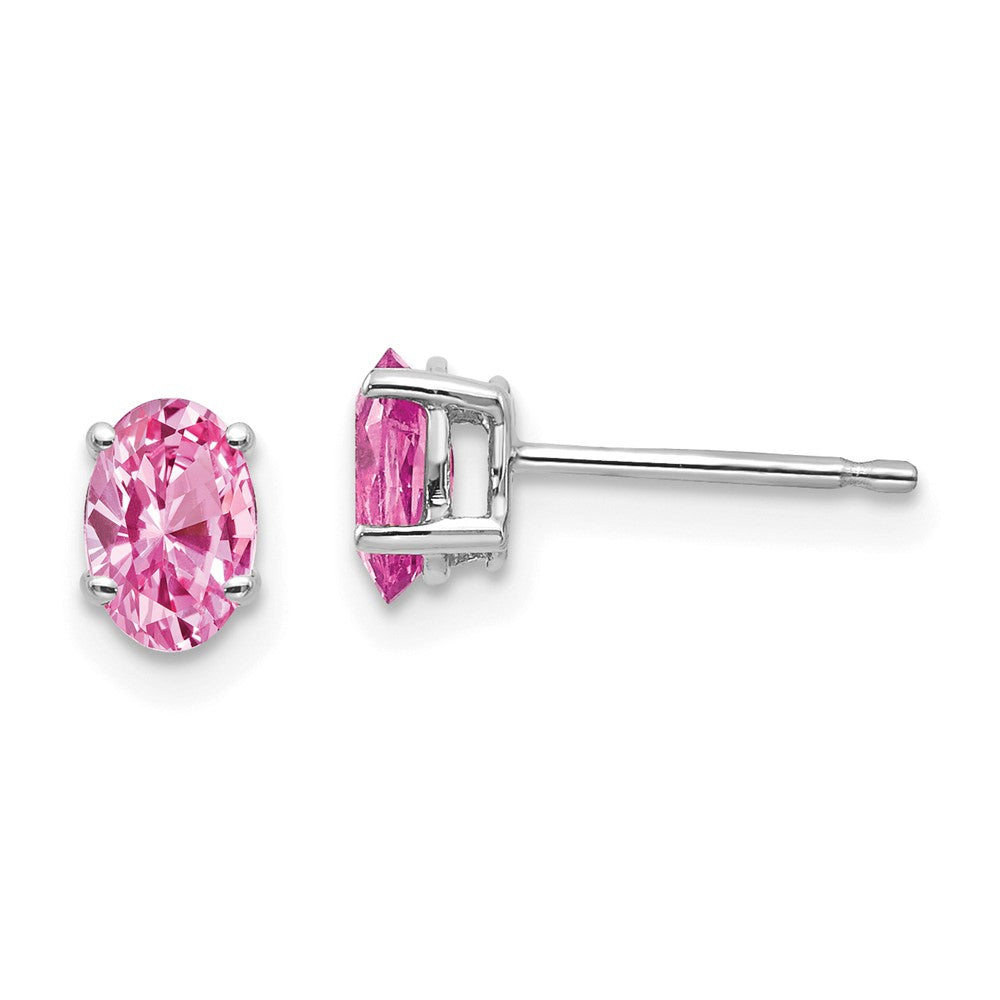 14K White gold;Post;Genuine;Pink sapphire