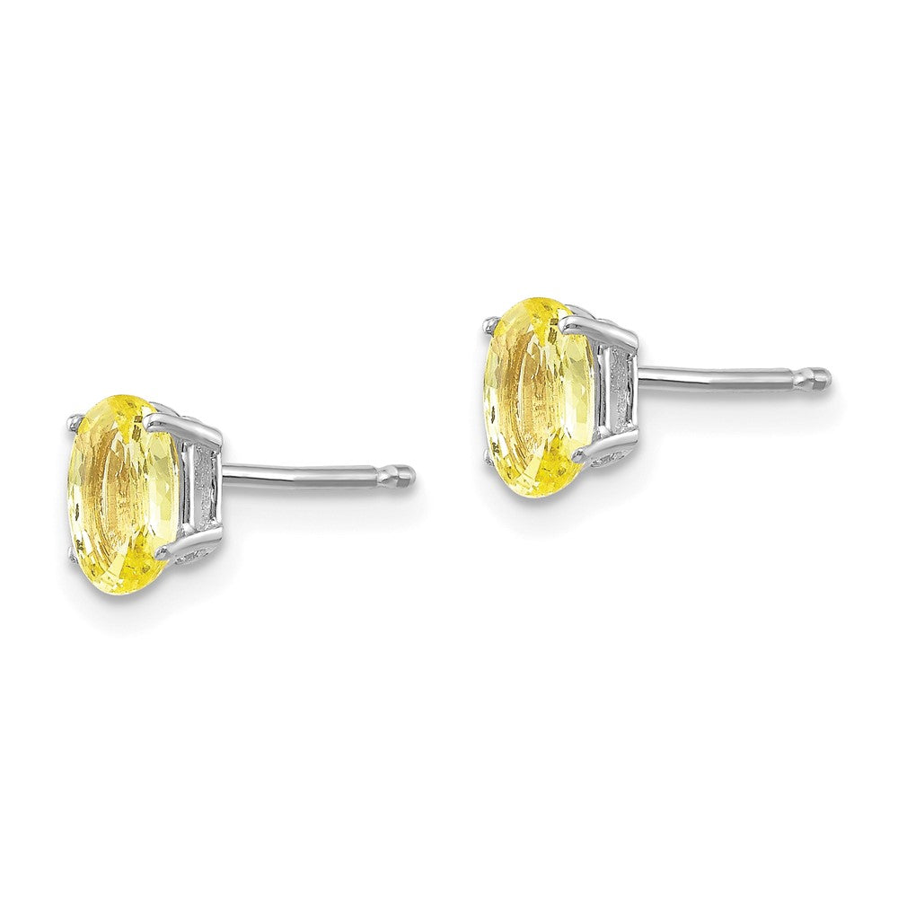 14k White Gold 6x4mm Oval Yellow Sapphire Post Earrings