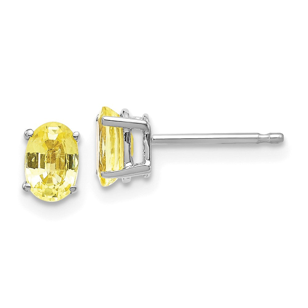 14K White gold;Post;Yellow sapphire