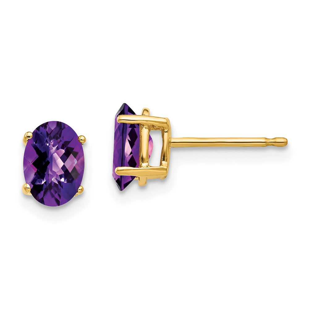 Polished;14k Yellow gold;Post;Genuine;Amethyst
