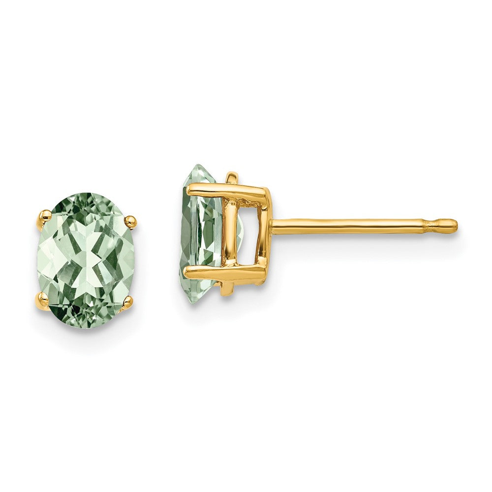 Polished;14k Yellow gold;Post;Green quartz