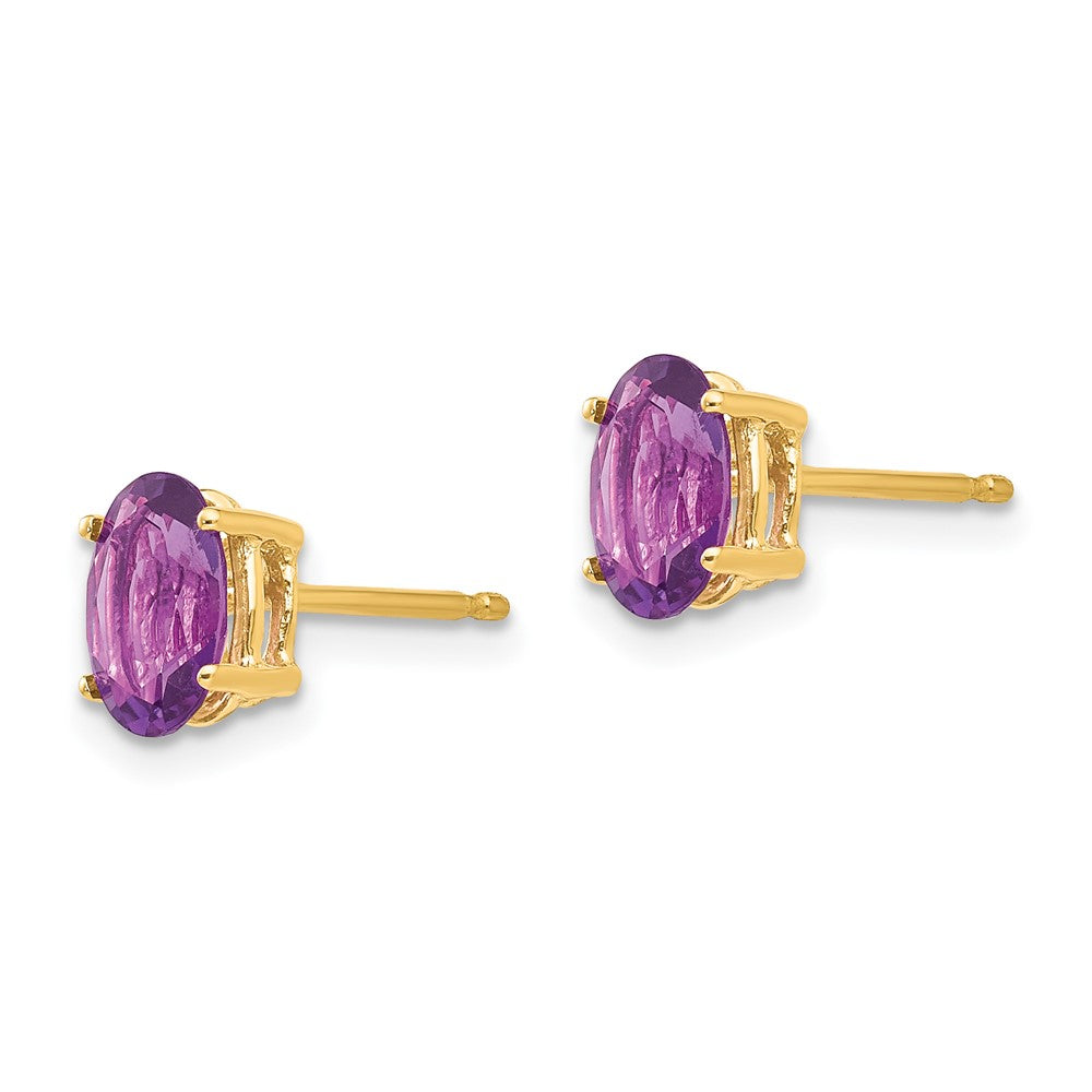 14k 7x5mm Oval Amethyst Post Earrings