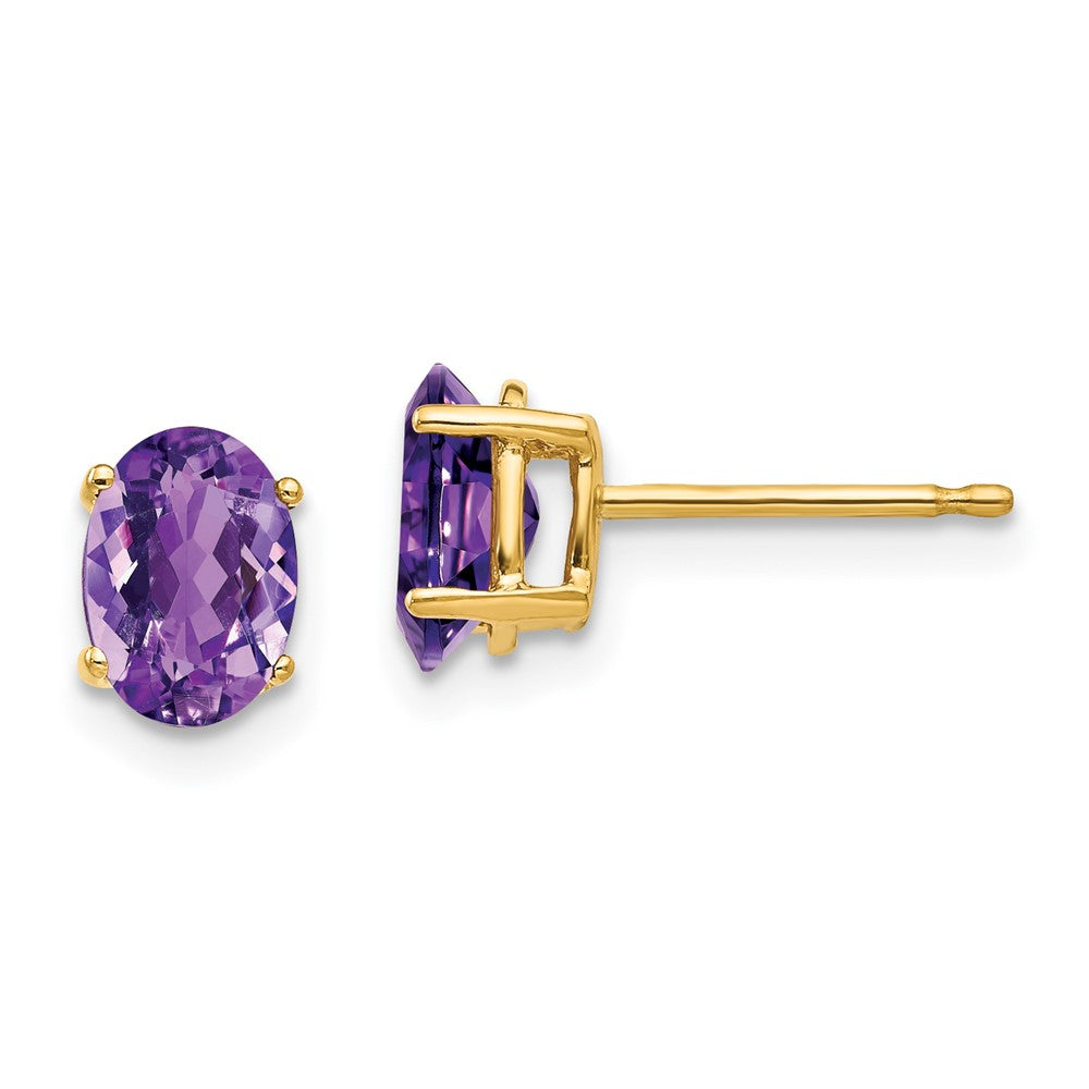 14k Yellow gold;Post;Amethyst