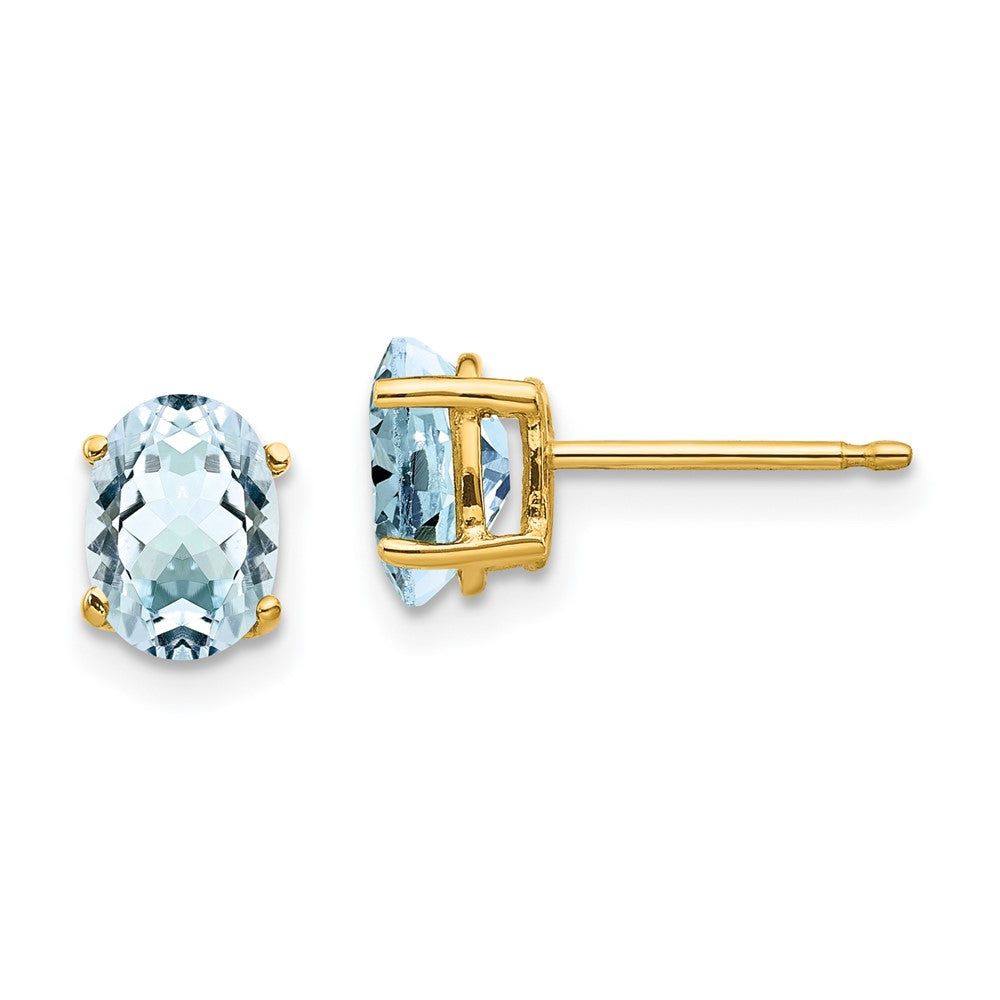 Polished;14k Yellow gold;Post;Genuine;Aquamarine