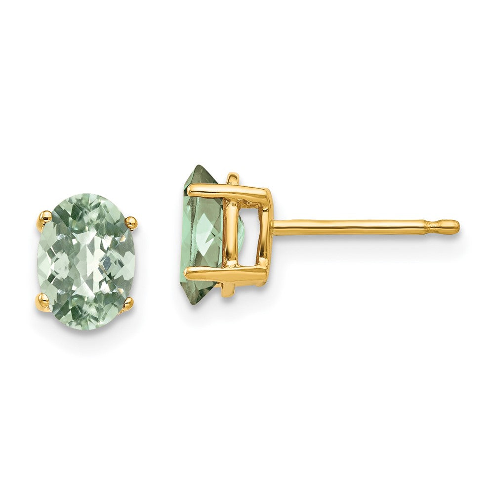 Polished;14k Yellow gold;Post;Green quartz