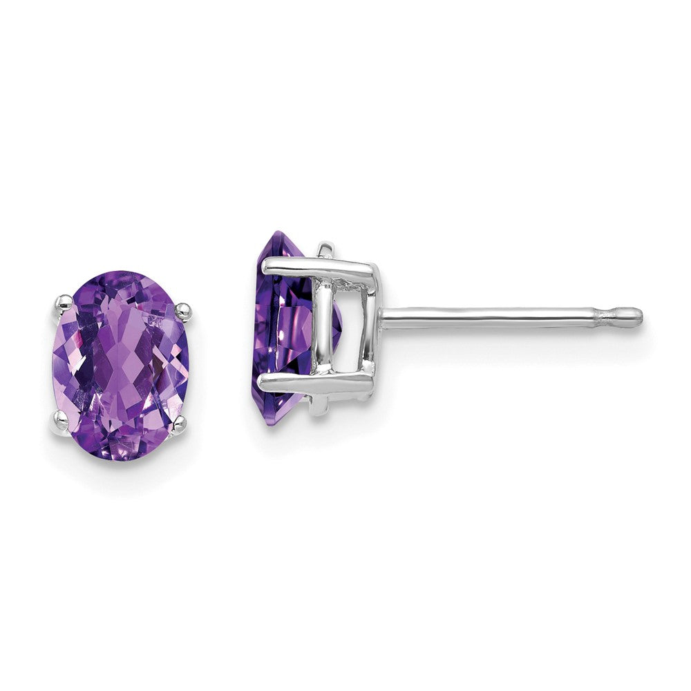 Polished;14K White gold;Post;Amethyst