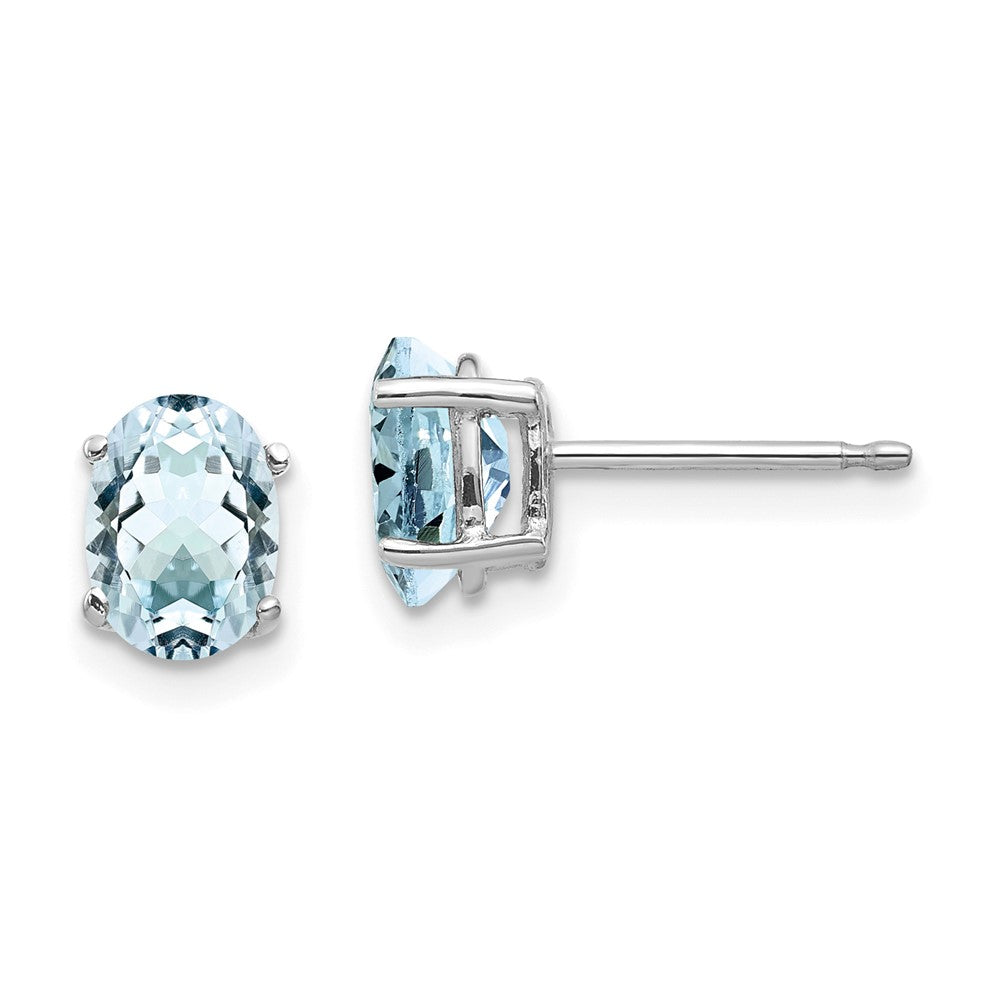 14K White gold;Post;Aquamarine