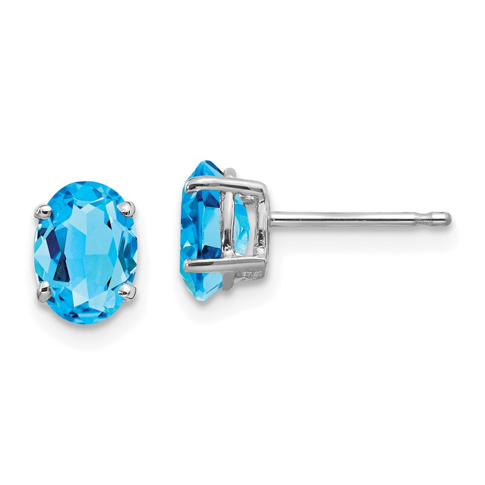 Polished;14K White gold;Post;Blue topaz