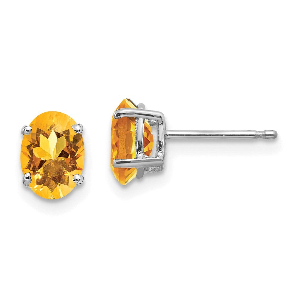 Polished;14K White gold;Post;Citrine