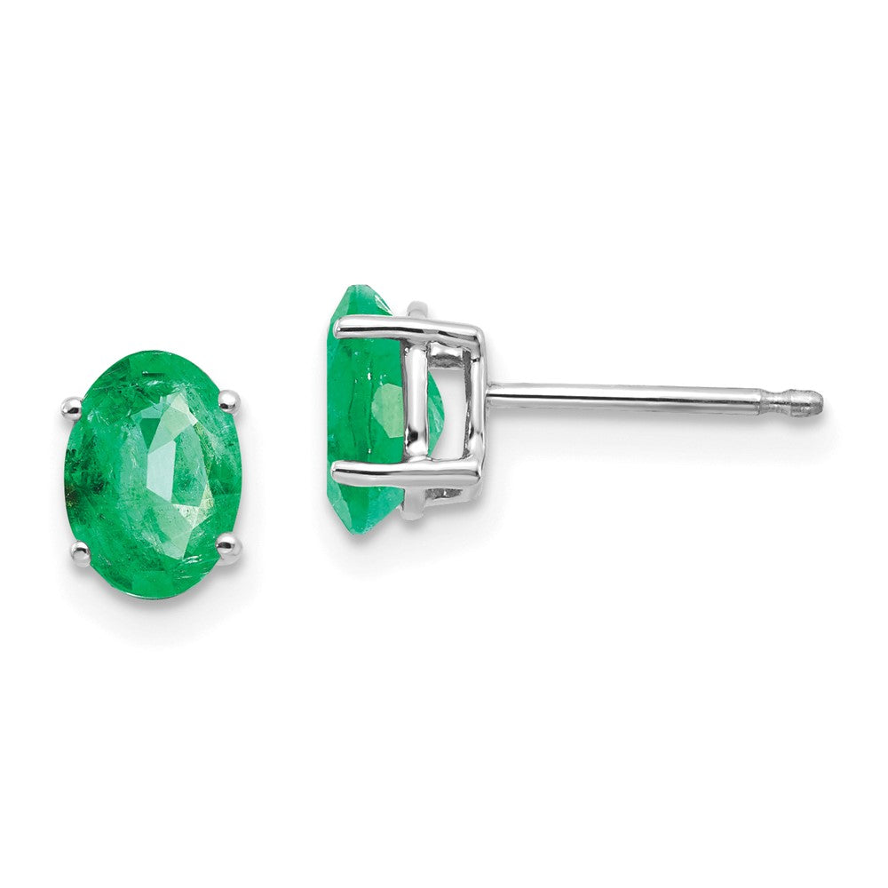 14K White gold;Post;Genuine;Emerald;Prong set