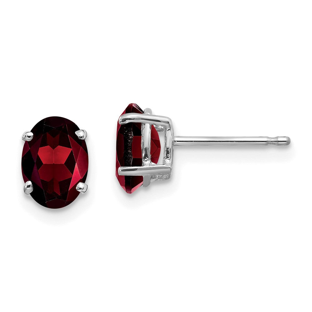 Polished;14K White gold;Post;Garnet