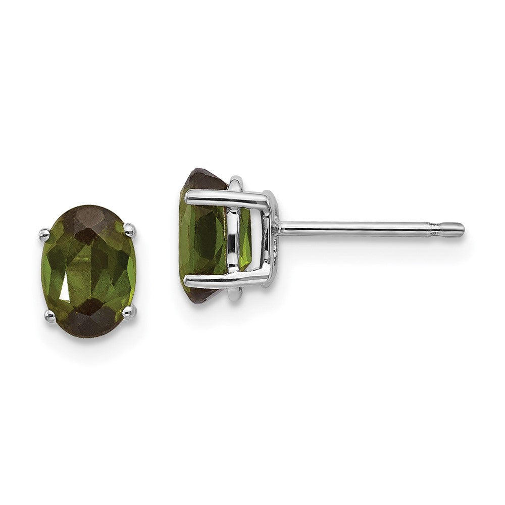 14K White gold;Post;Genuine;Green tourmaline