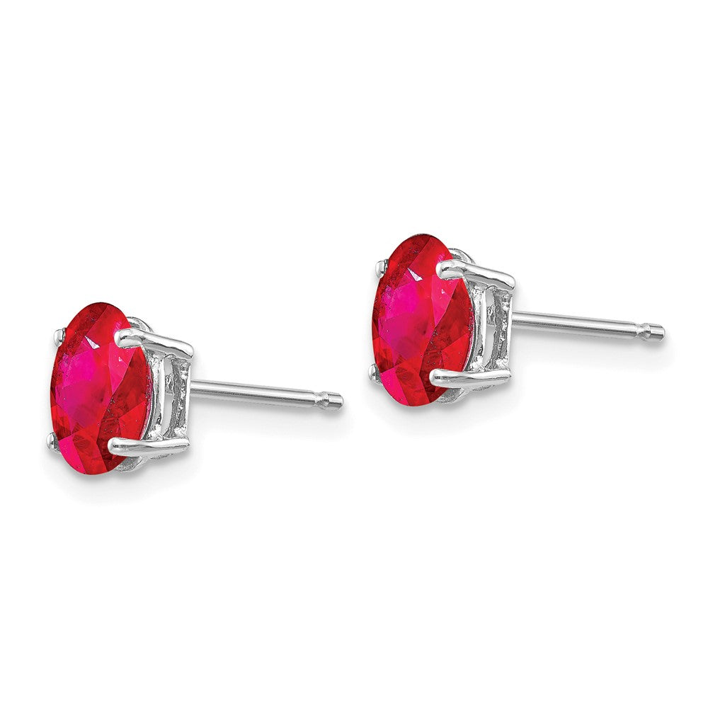 14k White Gold 7x5mm Oval Ruby Post Earrings