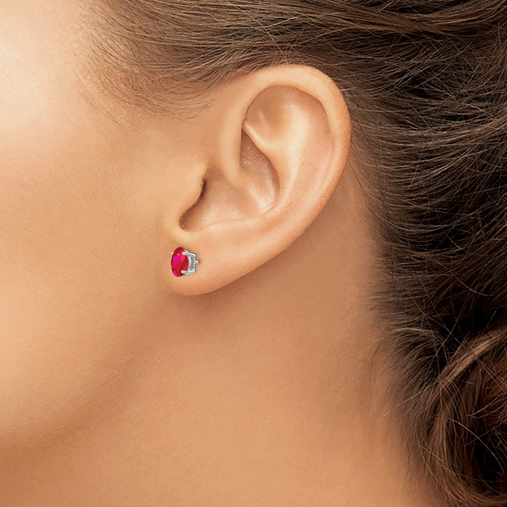 14k White Gold 7x5mm Oval Ruby Post Earrings