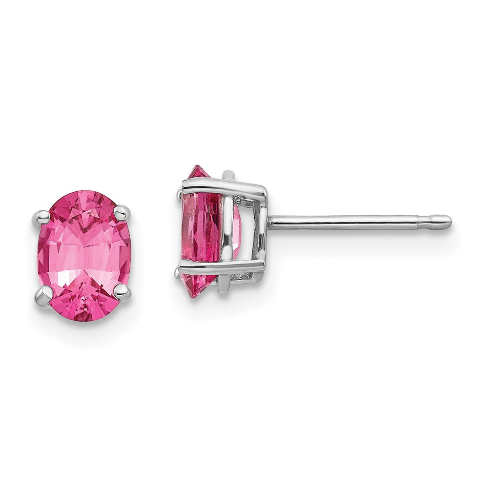 14K White gold;Post;Genuine;Pink spinel