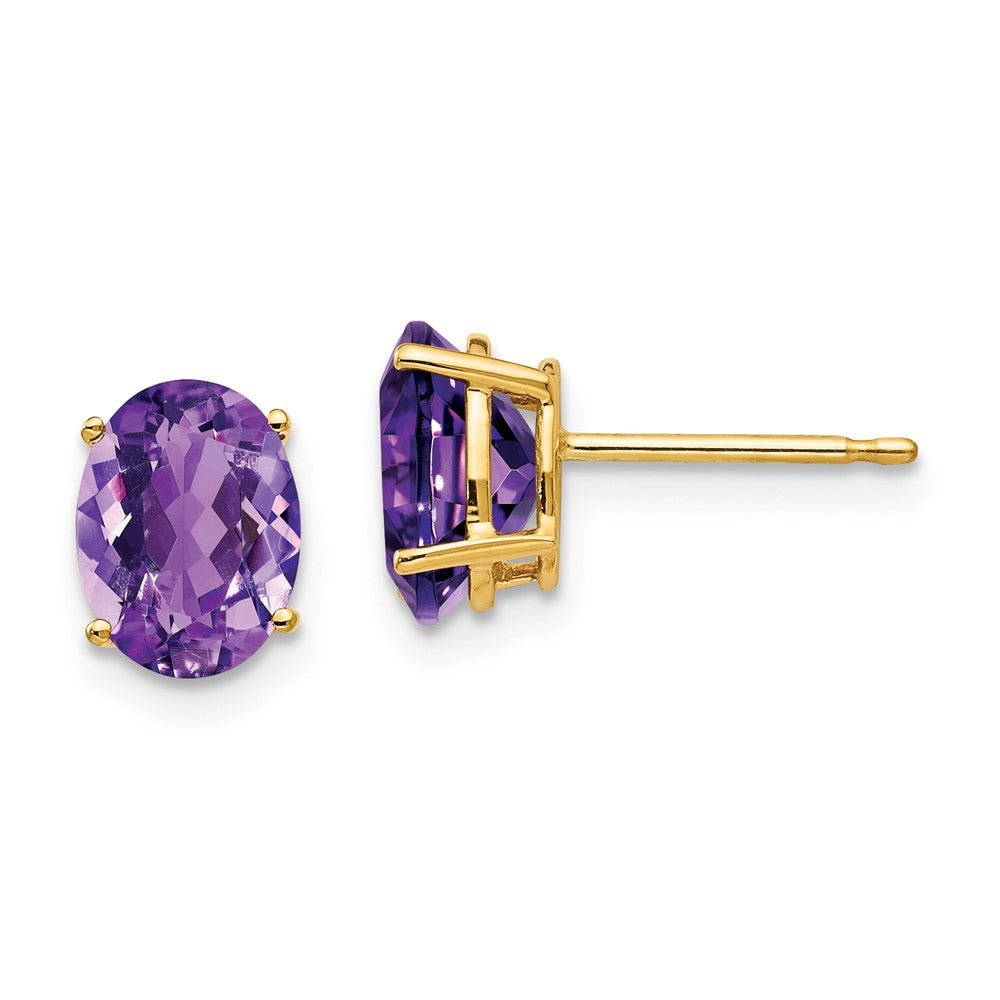 14k Yellow gold;Post;Amethyst