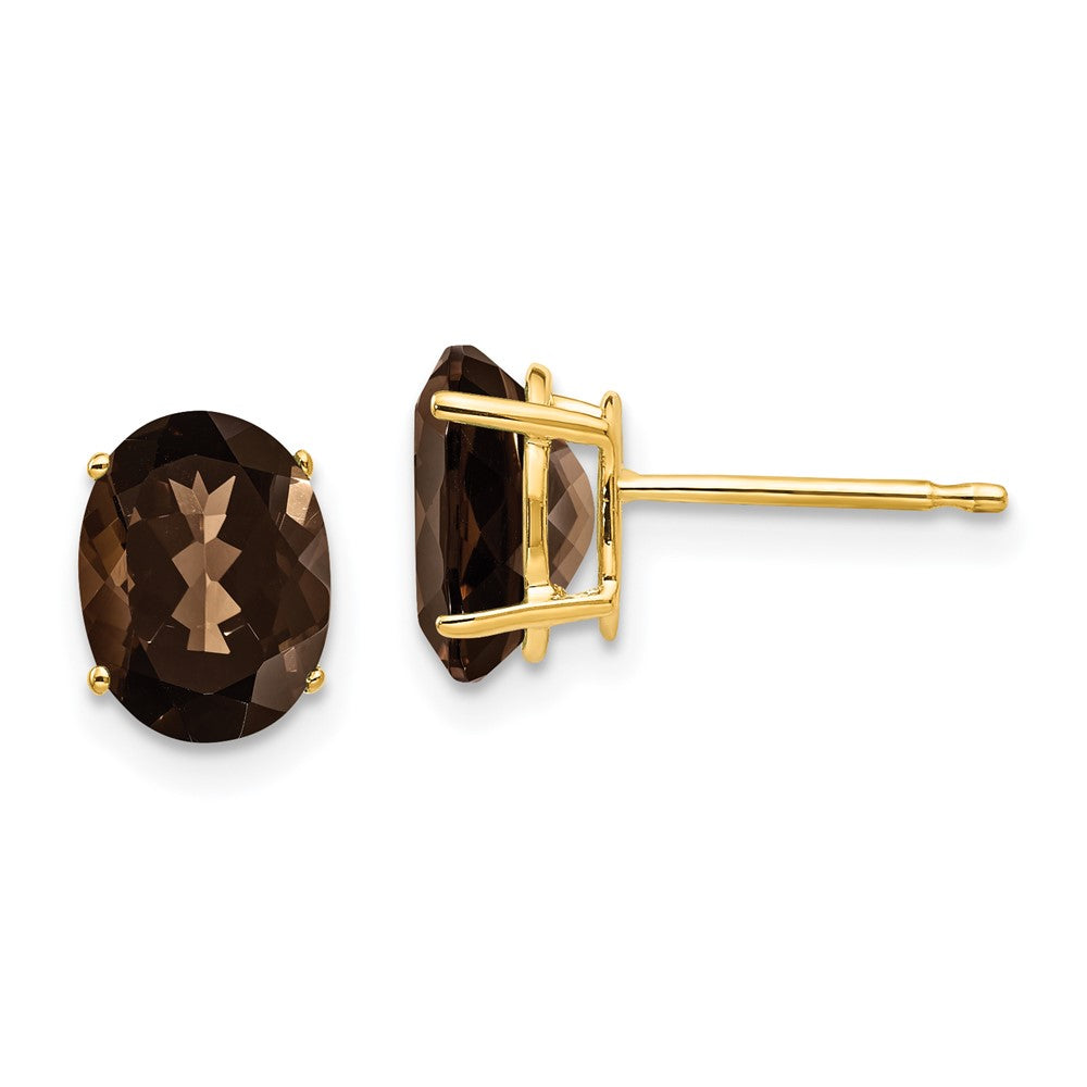 Polished;14k Yellow gold;Post;Smokey quartz