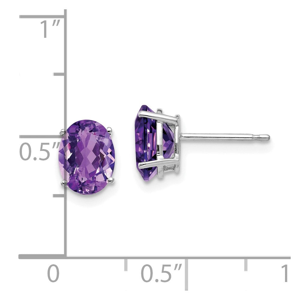 14k White Gold 8x6mm Oval Amethyst Post Earrings