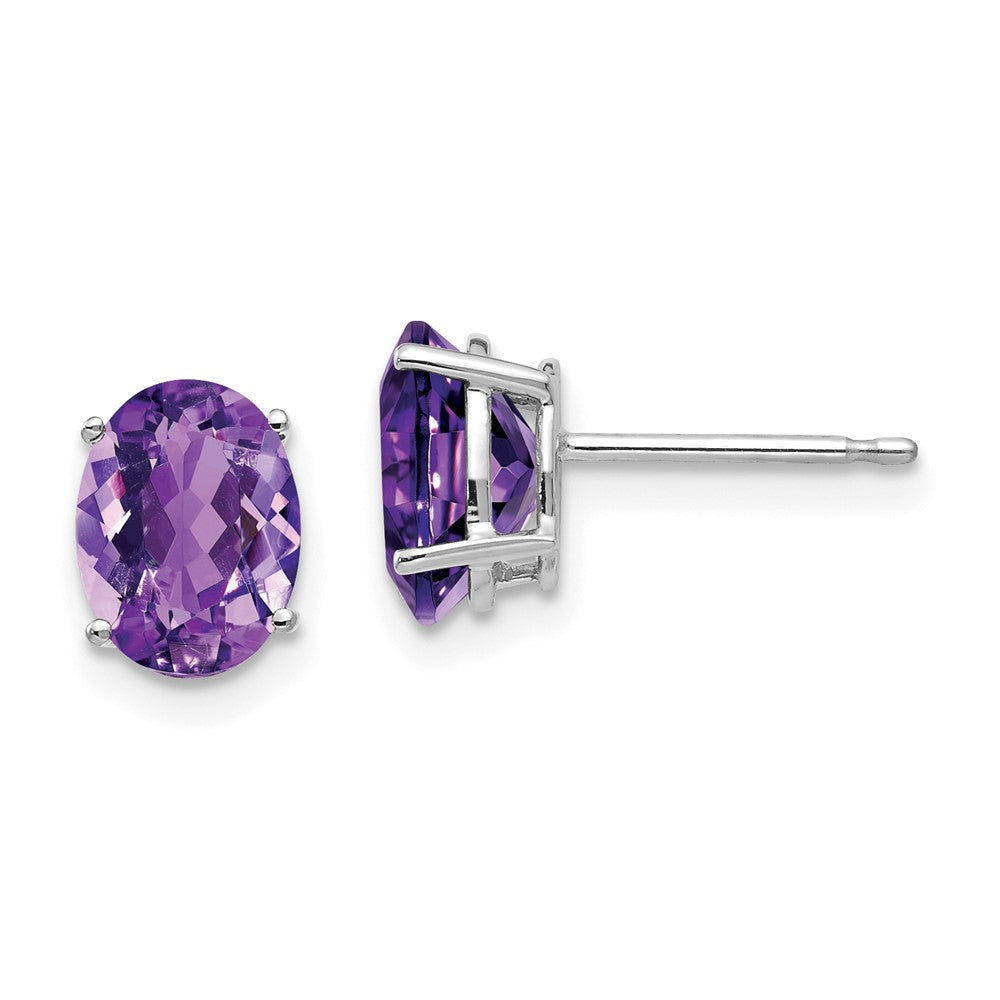 Polished;14K White gold;Post;Amethyst
