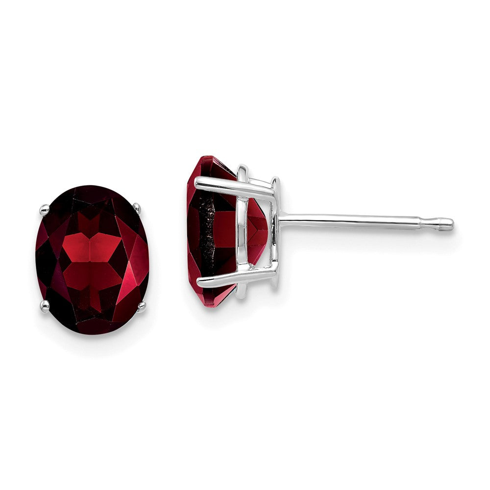 Polished;14K White gold;Post;Garnet