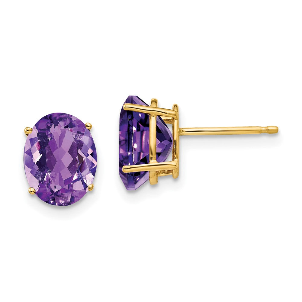 14k Yellow gold;Post;Amethyst