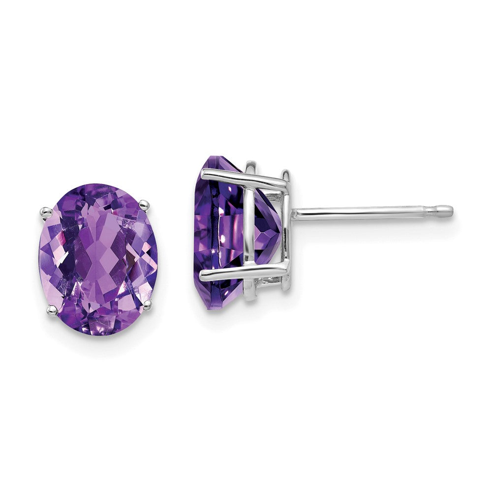 Polished;14K White gold;Post;Amethyst