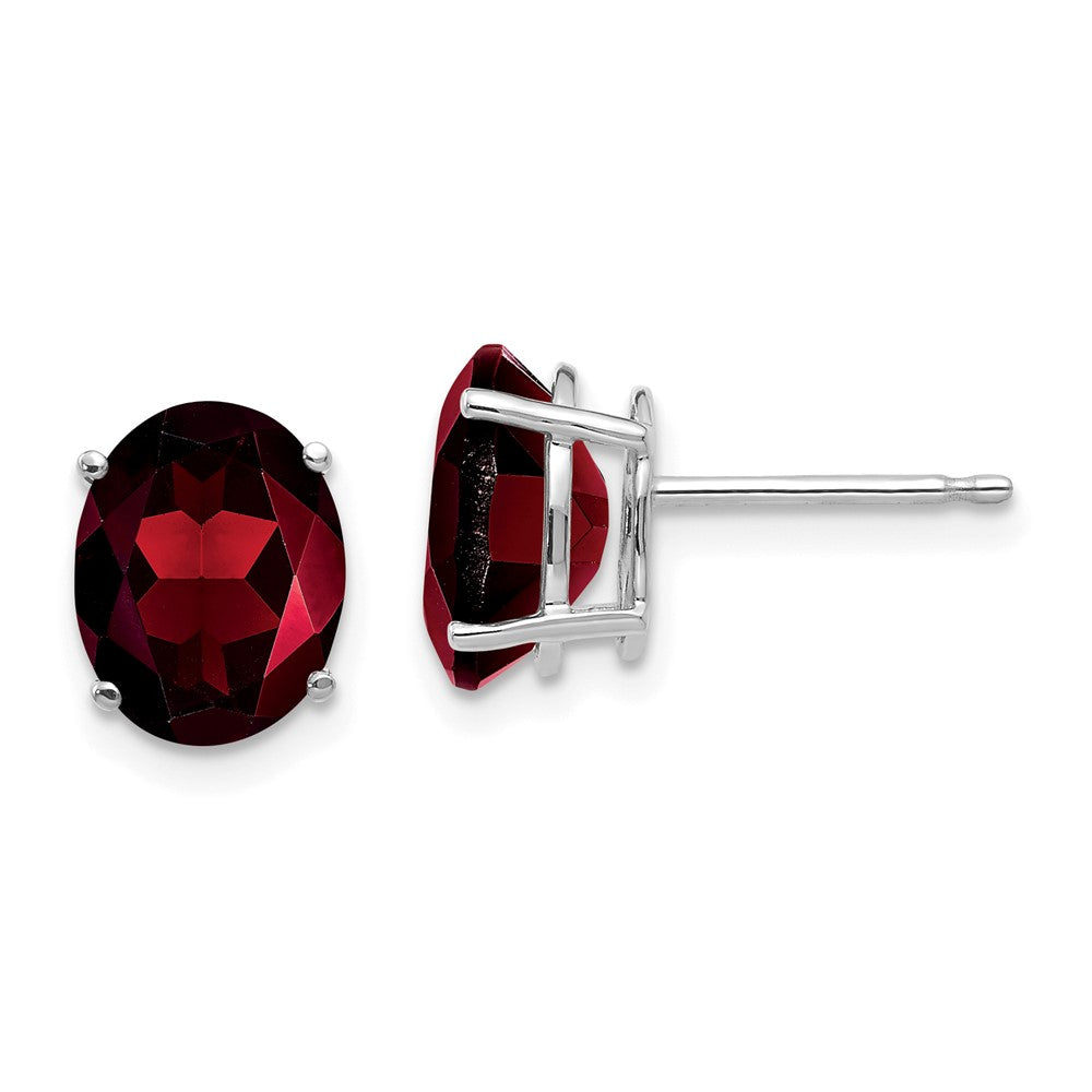 Polished;14K White gold;Post;Garnet
