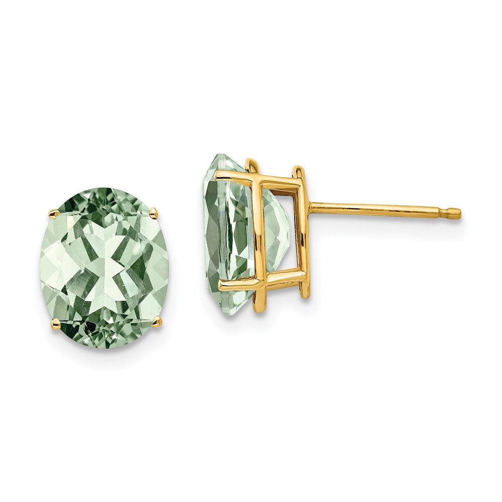 Polished;14k Yellow gold;Post;Green quartz