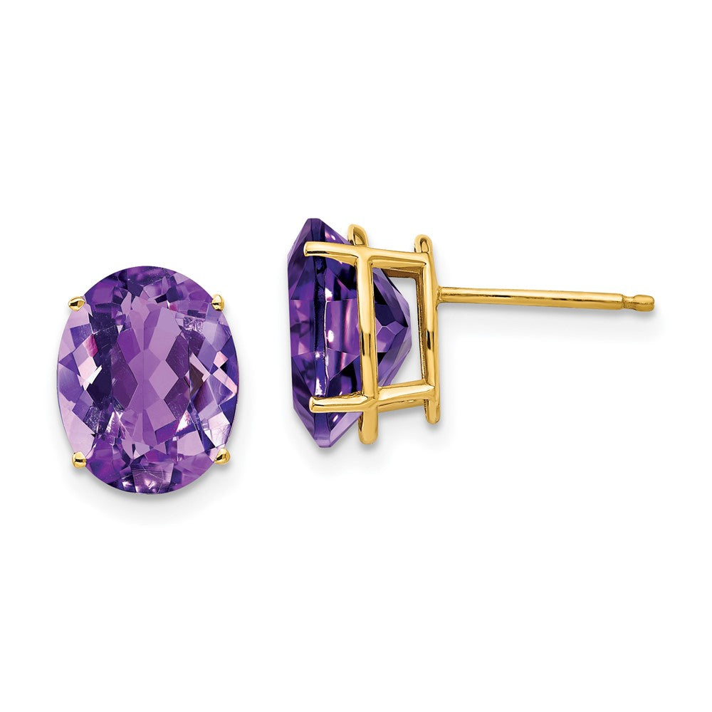 14k Yellow gold;Post;Amethyst