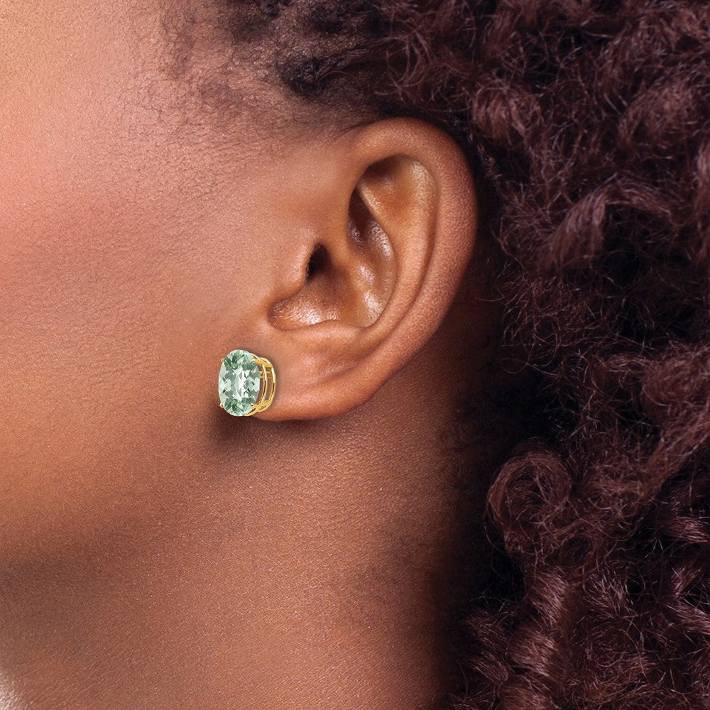 14k 10x8mm Oval Checker-Cut Green Quartz Post Earrings